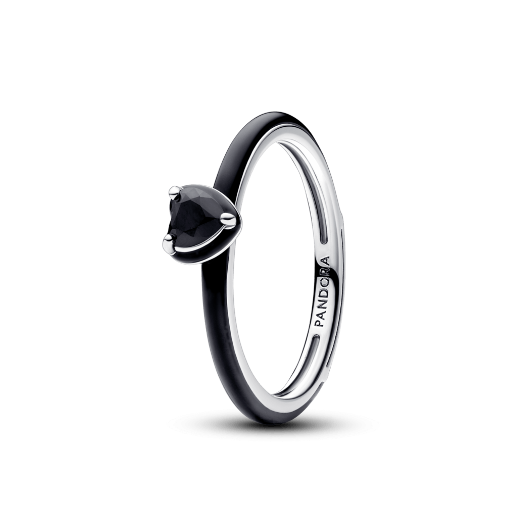 Anel De Prata Coracao Chakra Preto Esmaltado