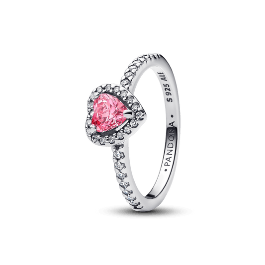 Anel Prata Coracao Rosa Brilhante Elevado