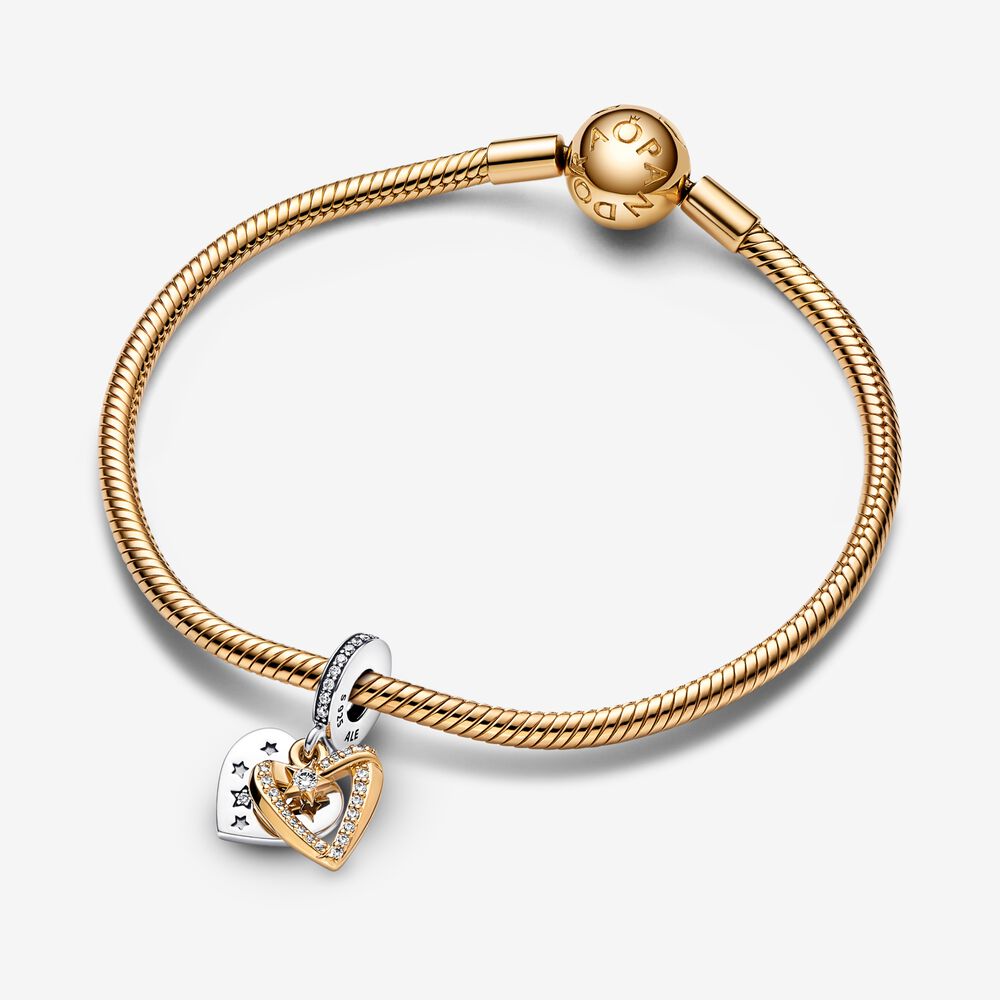 Charm Com Dois Corações de Estrela Cadente