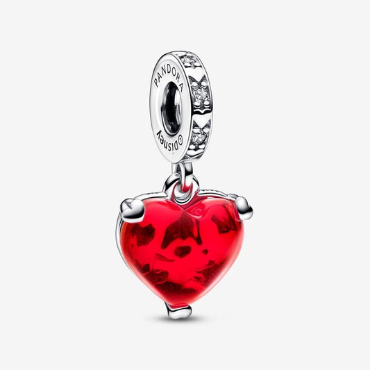 Charm Pendente Disney Mickey E Minnie Mouse Beijo Em Vidro Murano Vermelho