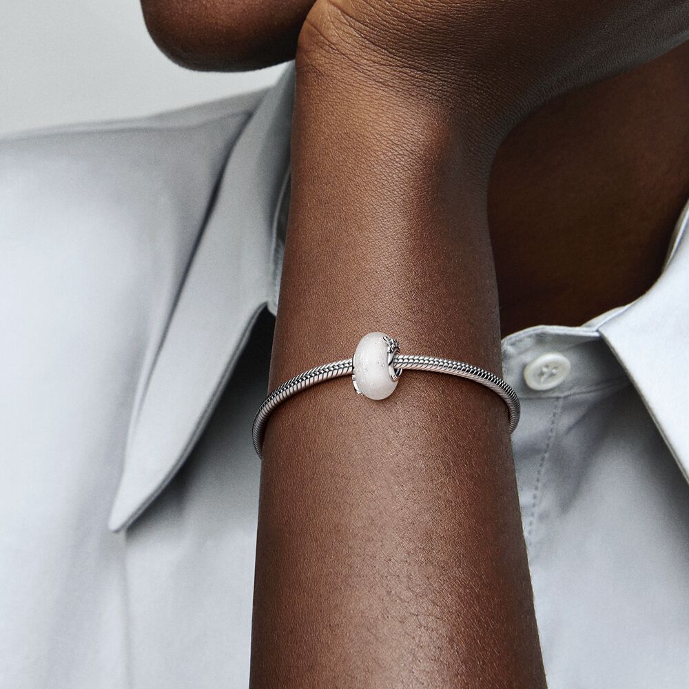 Charm Amor e Mãe Branco Brilhante Murano