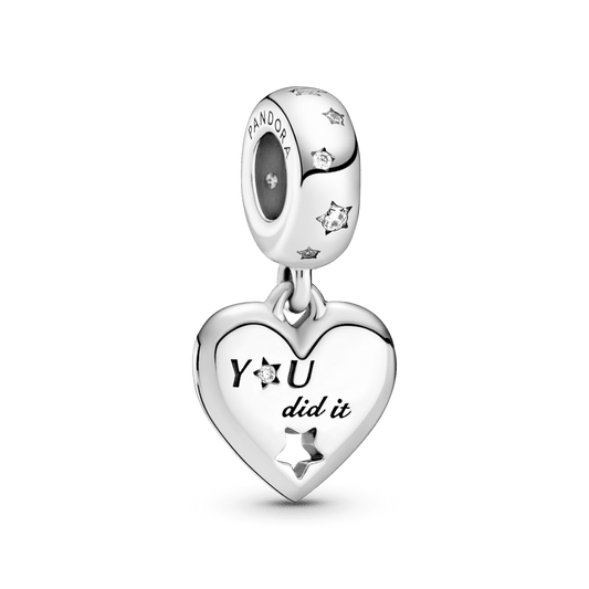 Charm Pendente Parabens Com Coracao e Estrelas Conquista