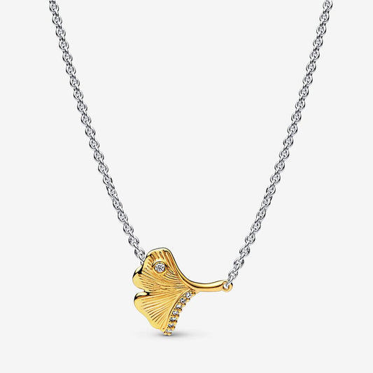 Colar de Dois Tons de Folha de Ginkgo