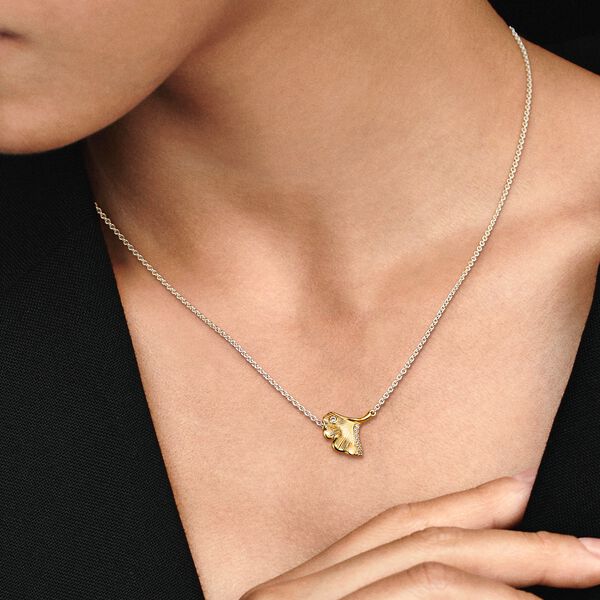 Colar de Dois Tons de Folha de Ginkgo