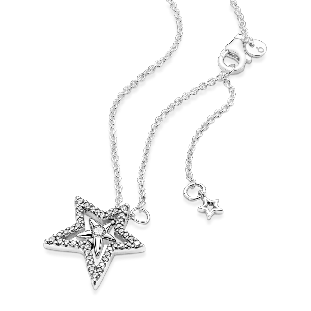 Colar Estrela Assimetrica em Pave
