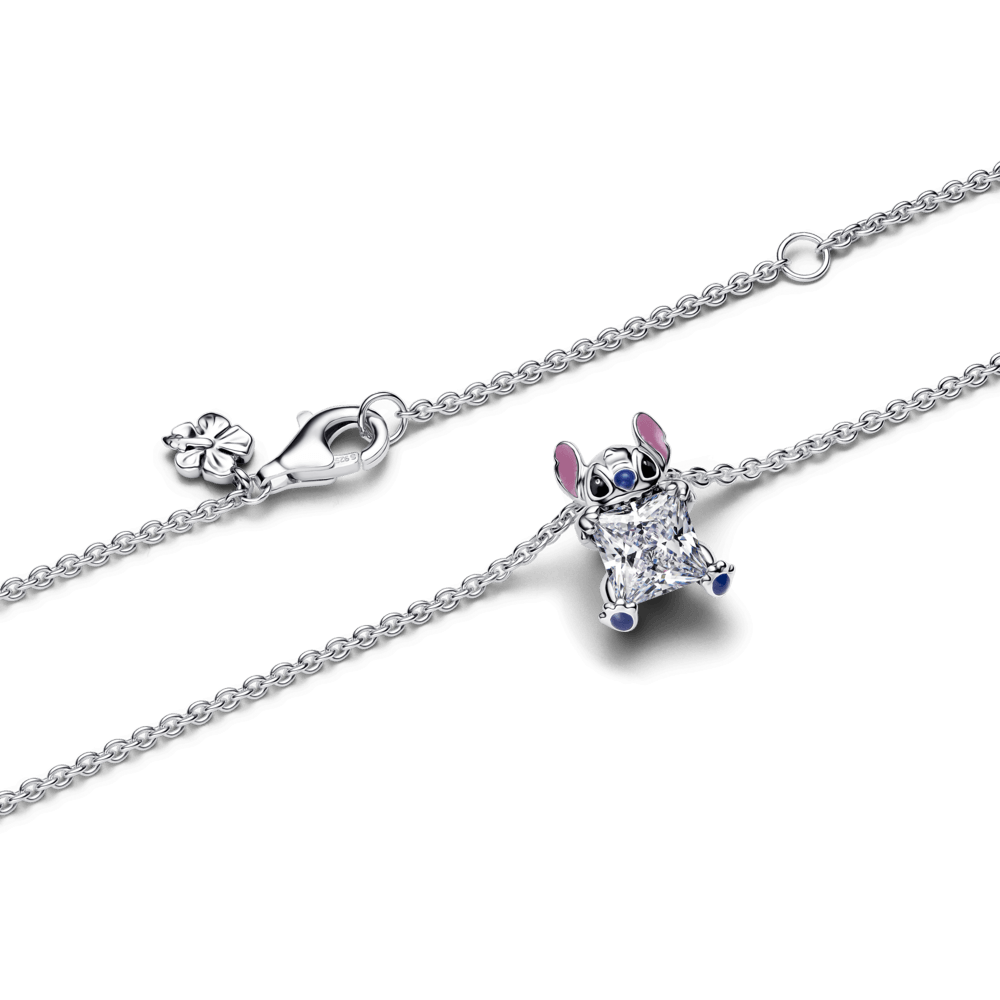 Colar de Prata Disney Stitch Brilhante Pendente 45 cm