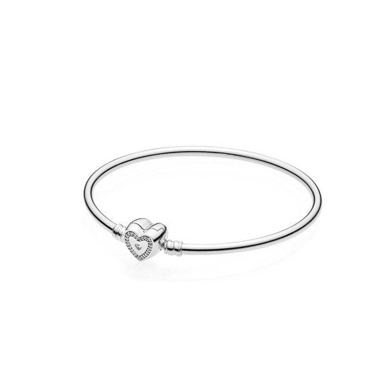 Pulseira Rígida com Fecho em Coração e Zircônia