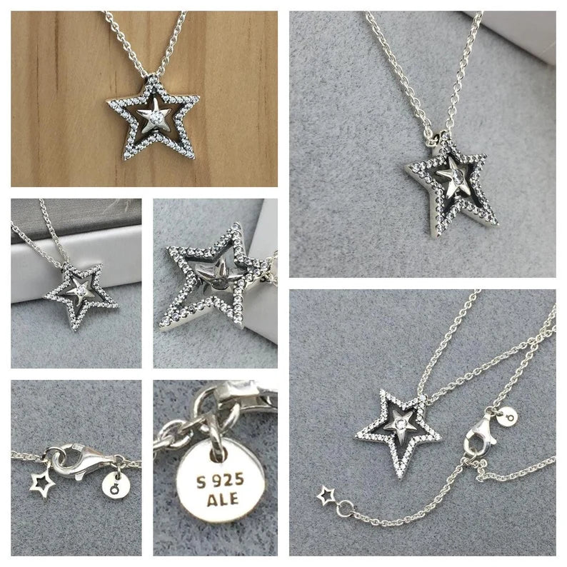 Colar Estrela Assimetrica em Pave