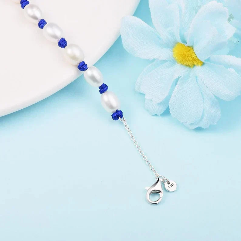 Pulseira de Corrente de Fio Azul de Pérola