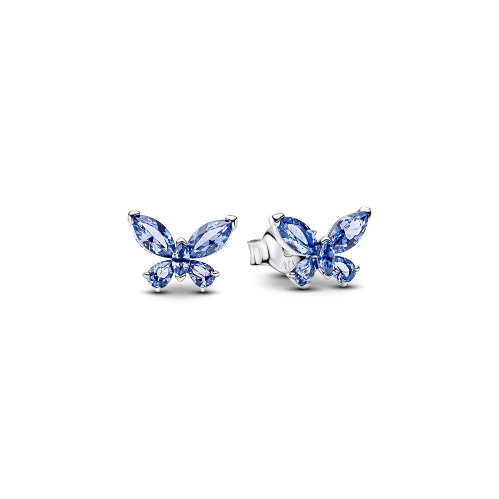 Brinco De Prata Pequena Borboleta Azul Brilhante