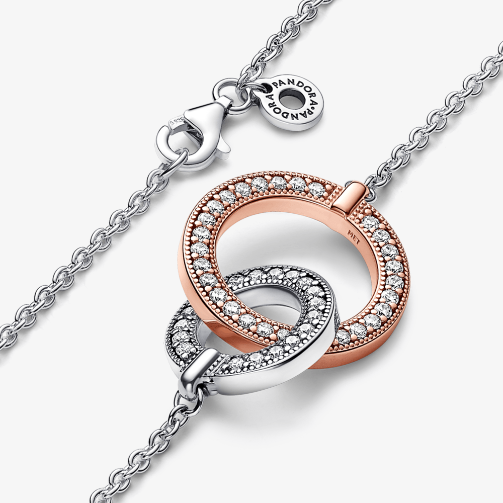 Colar Pandora Signature Dois Tons Circulos Interligados