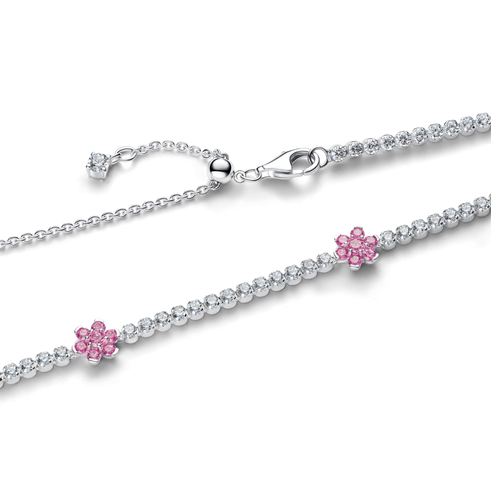 Colar Choker Prata Floral Herbário Rosa Brilhante