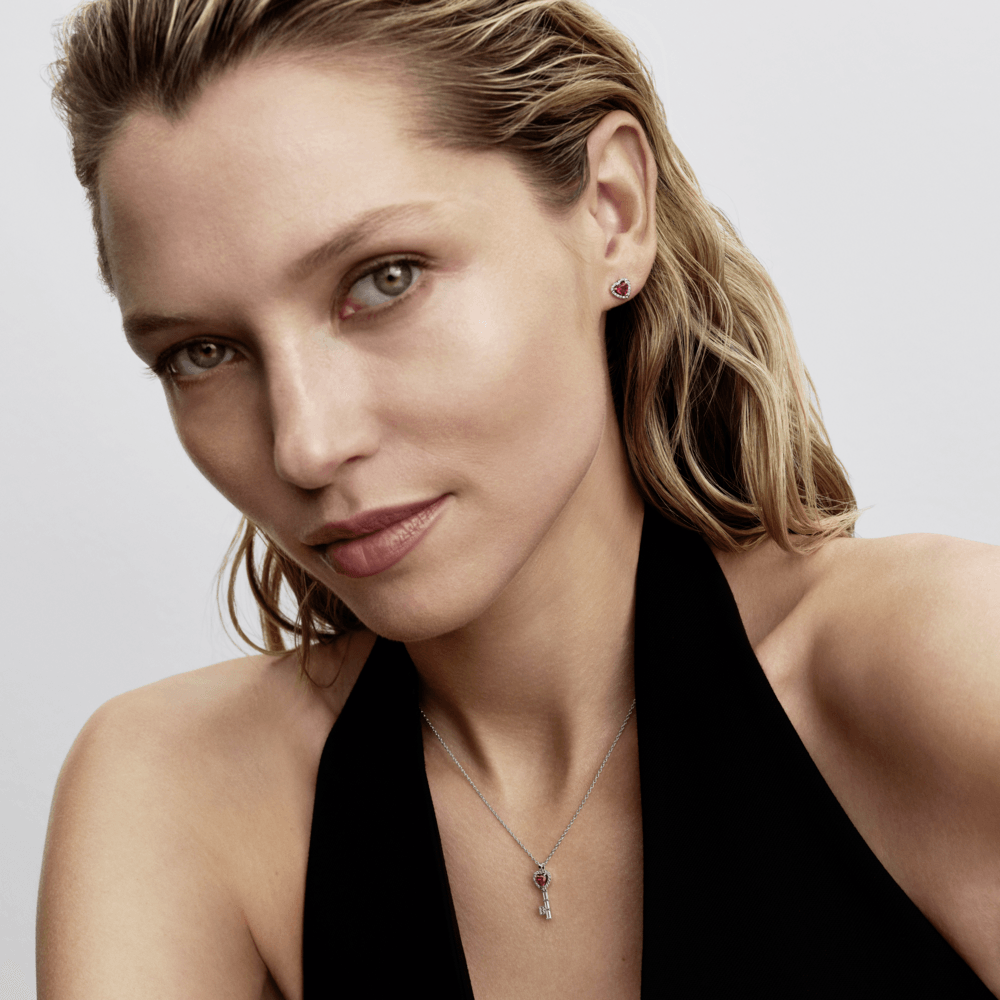 Colar Prata Chave Coração Vermelho Elevado