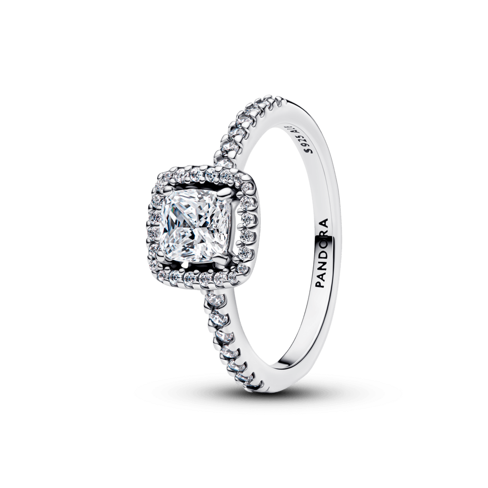 Anel De Prata Pequeno Quadrado Brilhante