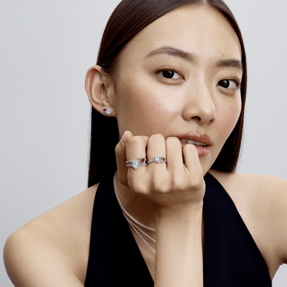 Anel De Prata Dois Corações Elevados