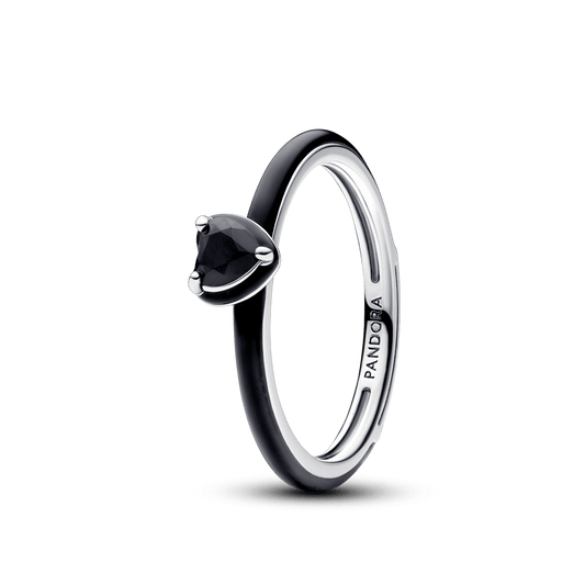 Anel De Prata Coracao Chakra Preto Esmaltado