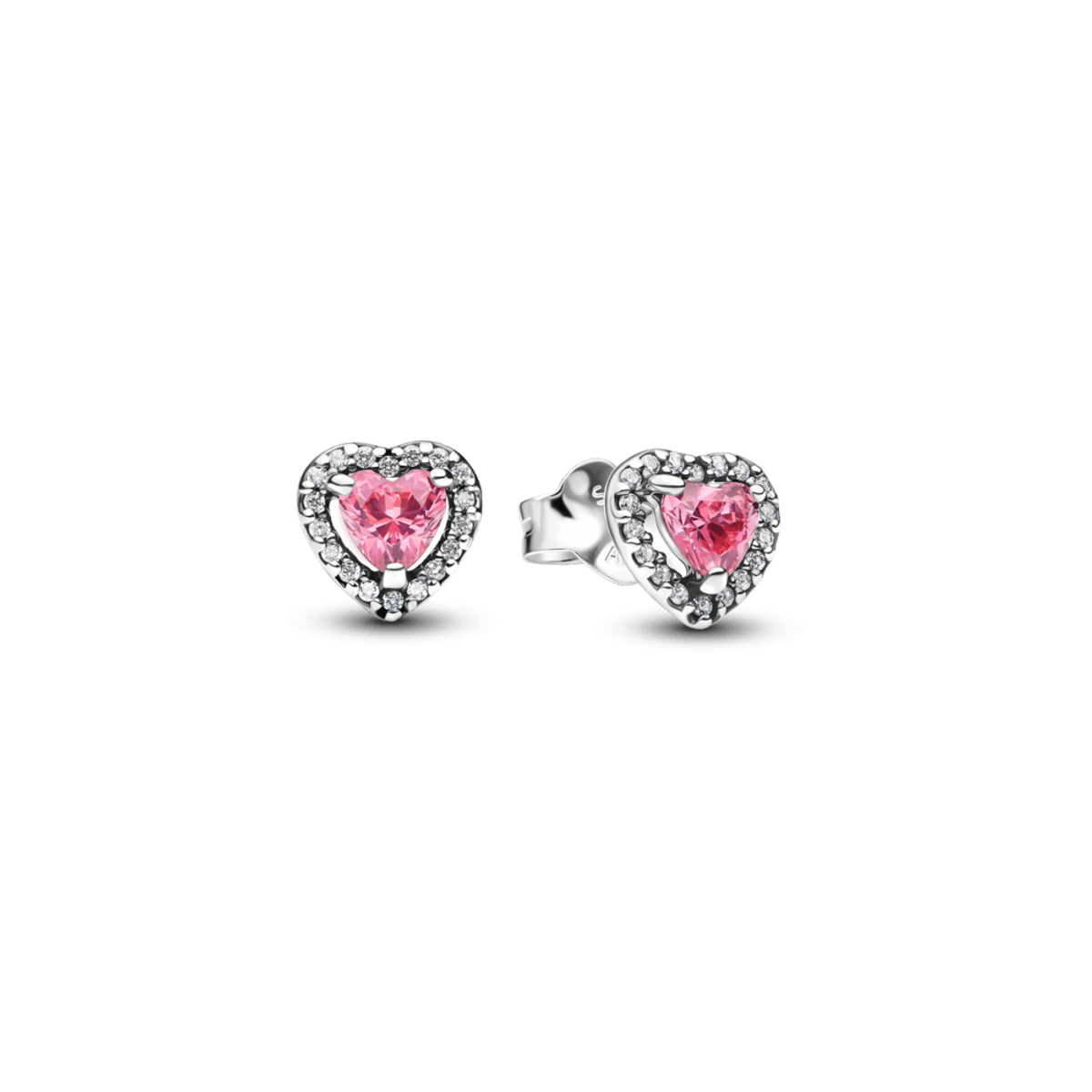 Brinco Prata Coracao Rosa Brilhante Elevado