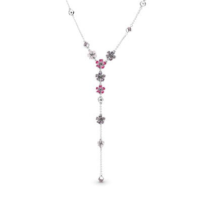 Colar em Y de Flor de Pêssego Rosa