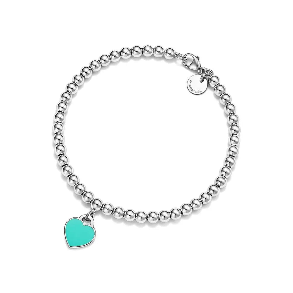 Bracelete Tiff&Co Contas Berloque Coração