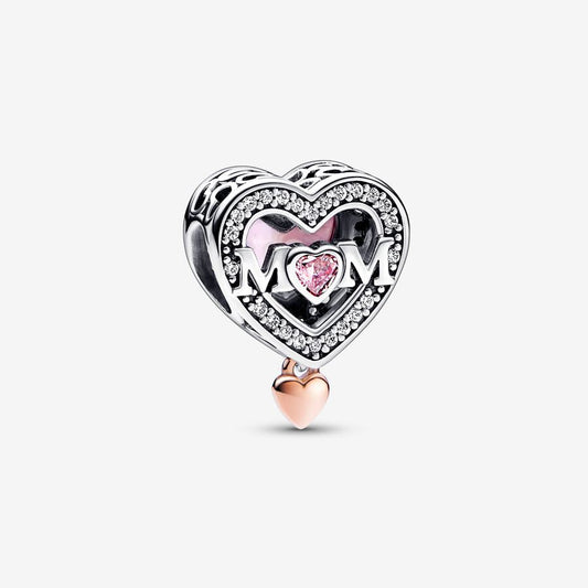 Charm Mãe e coração vazado em dois tons