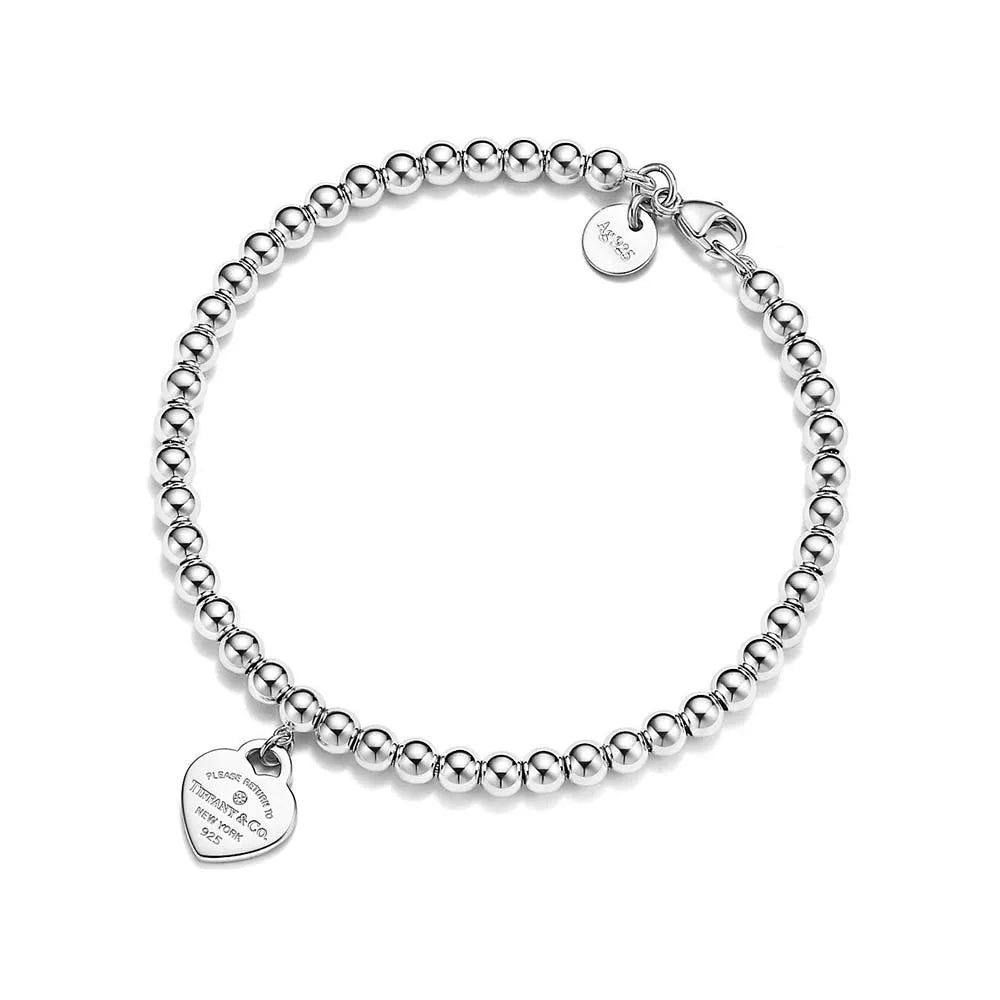 Bracelete Tiff&Co Contas Berloque Coração