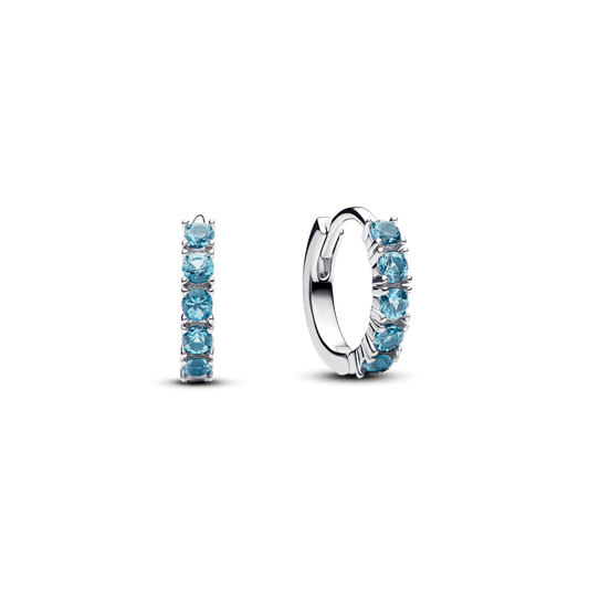 Brinco Argola Prata Media Com Cristal Azul