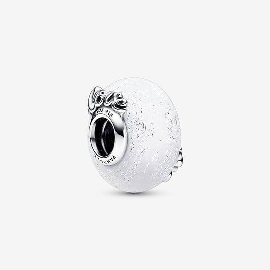 Charm Amor e Mãe Branco Brilhante Murano
