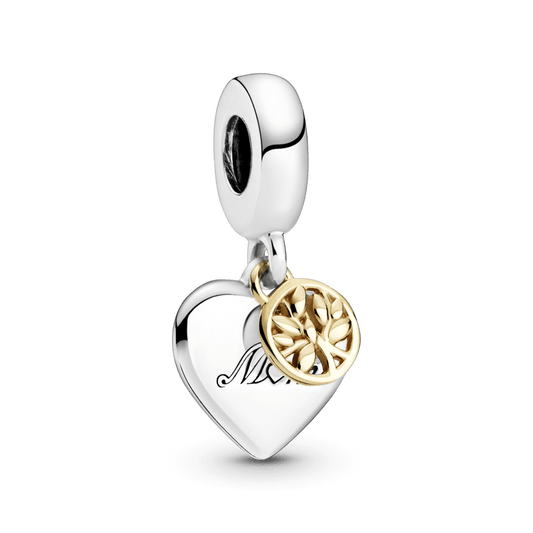 Charm Pendente Coracao Com Arvore Da Familia Em Dois Tons