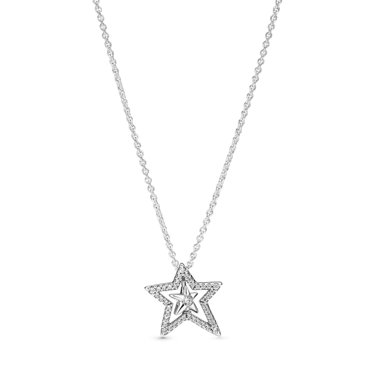 Colar Estrela Assimetrica em Pave