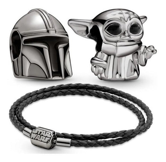 Pulseira Em Couro Preto De Fecho Star Wars The Mandalorian