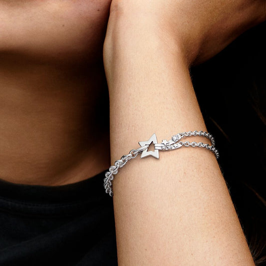 Pulseira de Corrente Dupla Estrela Cadente
