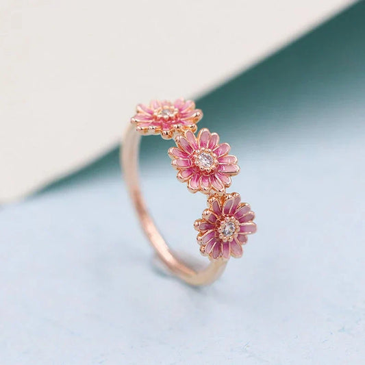 Anel Rose Trio De Margaridas Pink