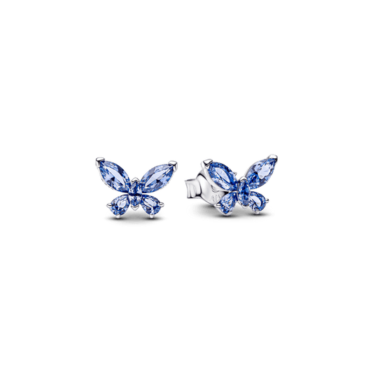 Brinco De Prata Pequena Borboleta Azul Brilhante