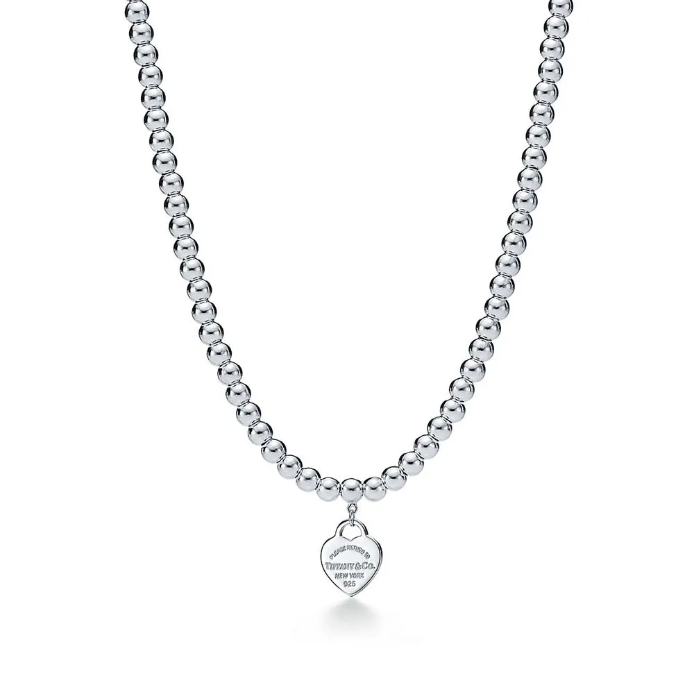 Colar de Contas com Coração Tiffany Blue® em Prata de Lei