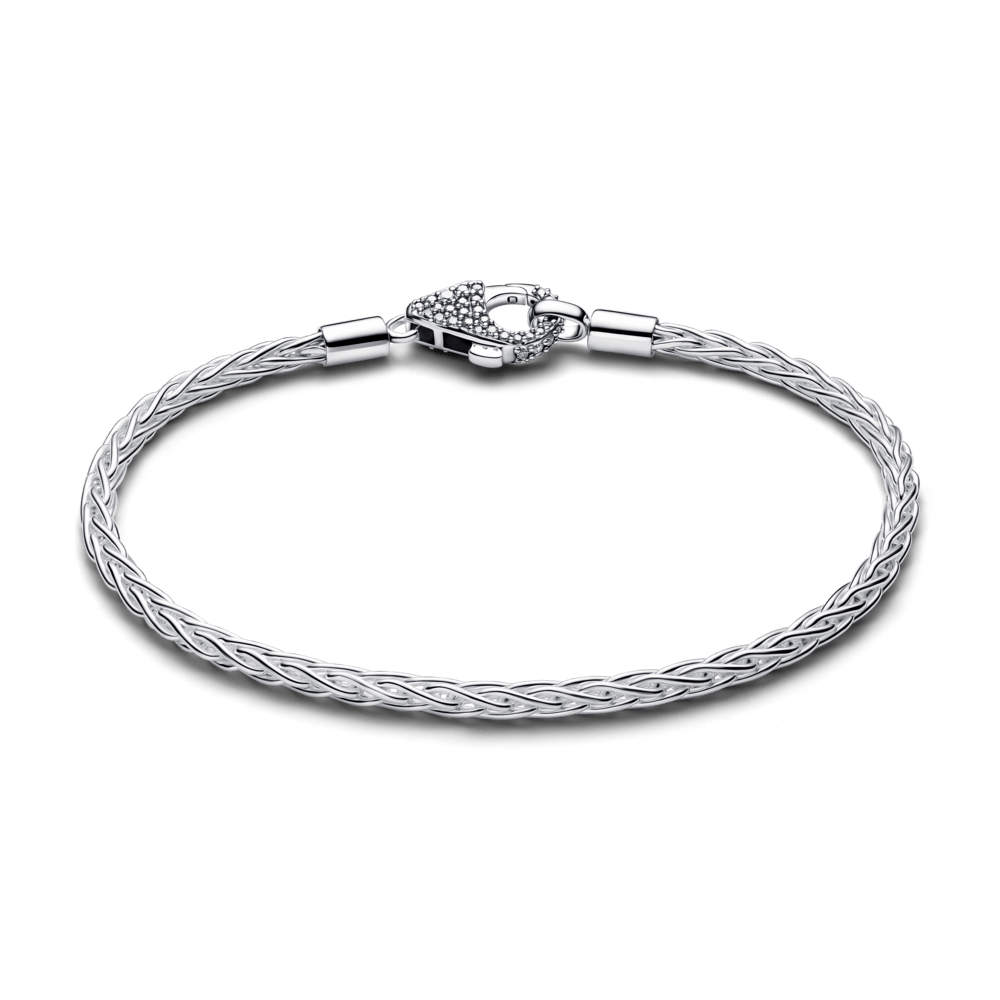 Bracelete De Prata Elos Torcidos E Fecho Em Pave
