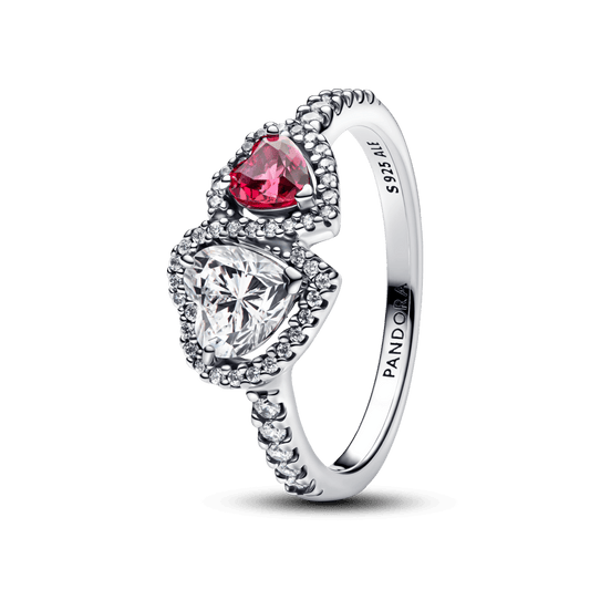 Anel De Prata Dois Corações Elevados