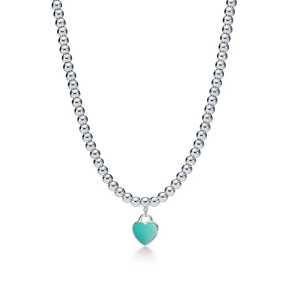 Colar de Contas com Coração Tiffany Blue® em Prata de Lei