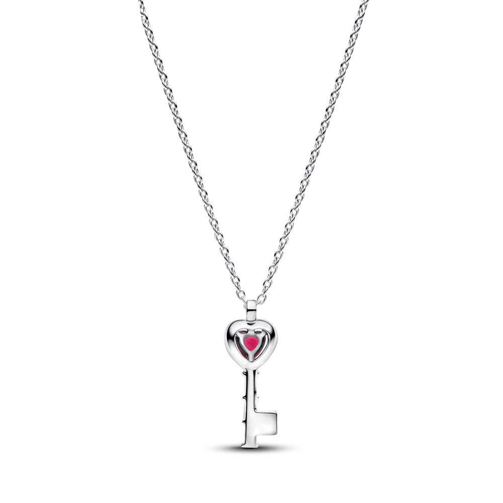 Colar Prata Chave Coração Vermelho Elevado