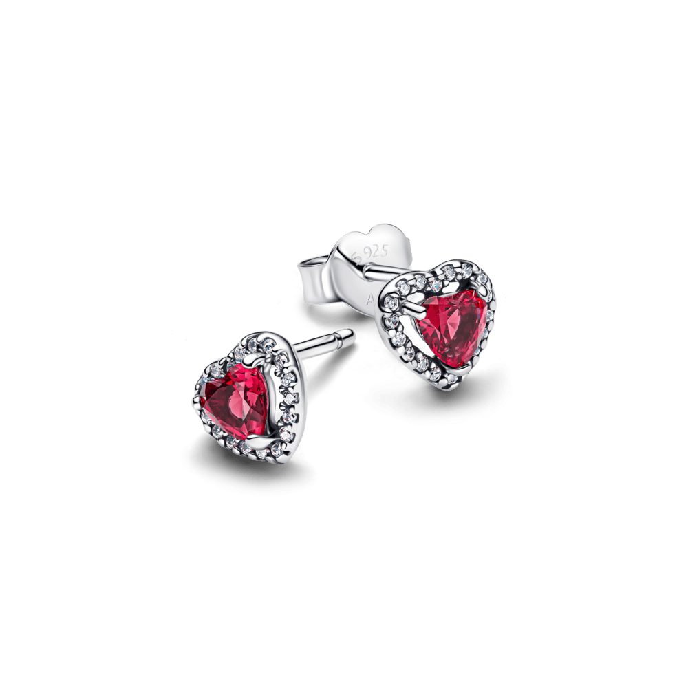 Brinco Prata Pequeno Coração Vermelho Elevado