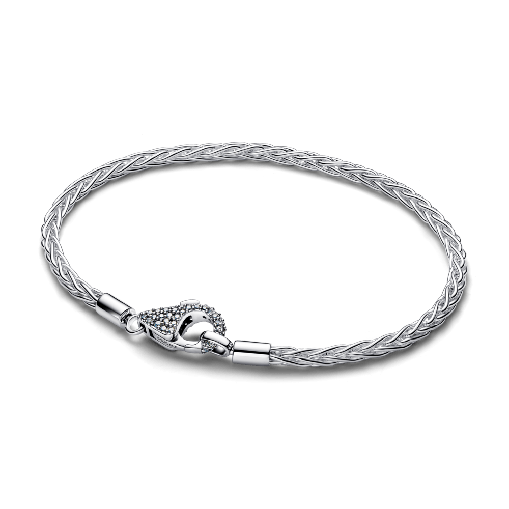 Bracelete De Prata Elos Torcidos E Fecho Em Pave