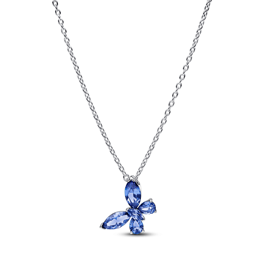 Colar De Prata Pingente Borboleta Azul Brilhante