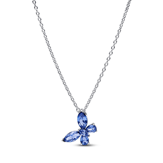 Colar De Prata Pingente Borboleta Azul Brilhante