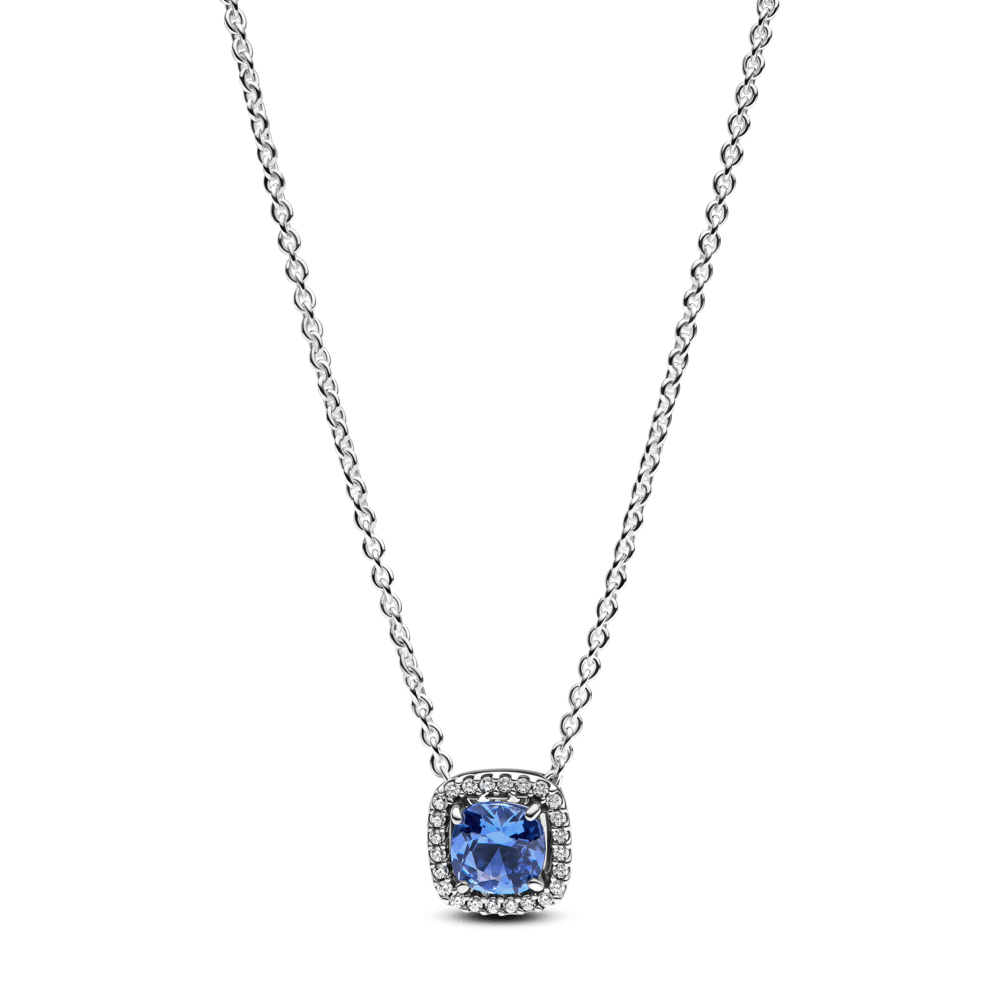 Colar De Prata Pendente Pequeno Quadrado Azul Brilhante
