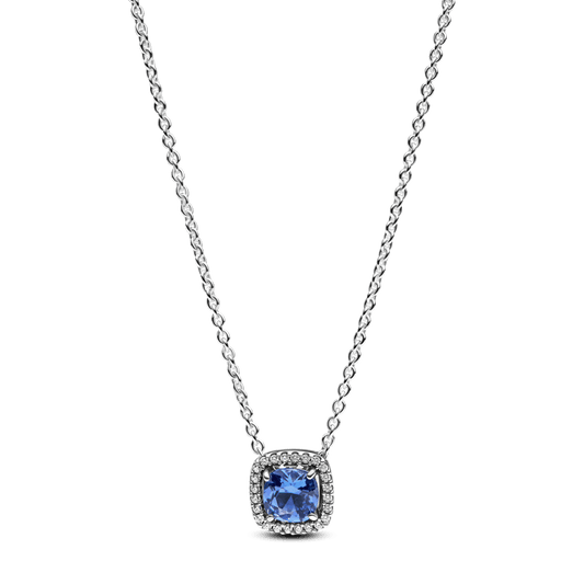 Colar De Prata Pendente Pequeno Quadrado Azul Brilhante