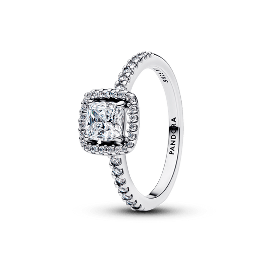 Anel De Prata Pequeno Quadrado Brilhante