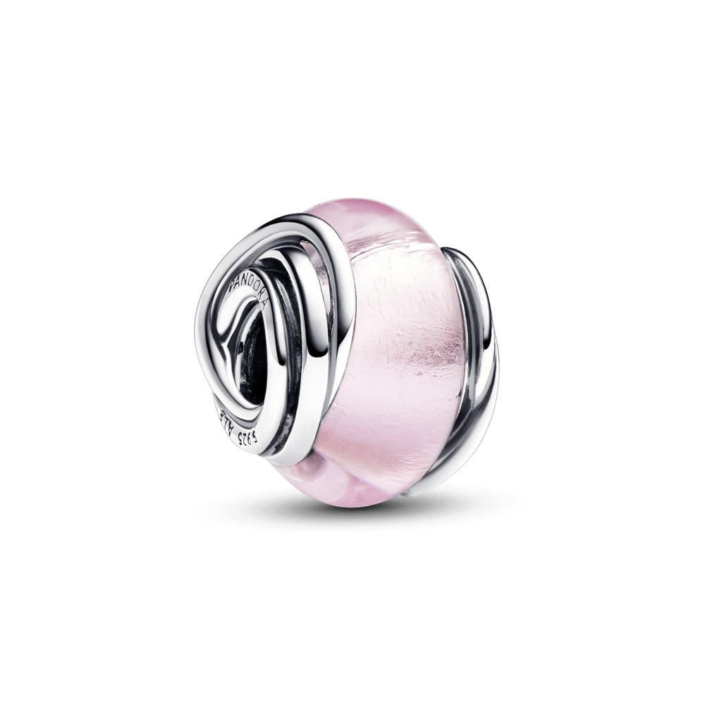 Charm Prata Círculo Vidro Murano Rosa