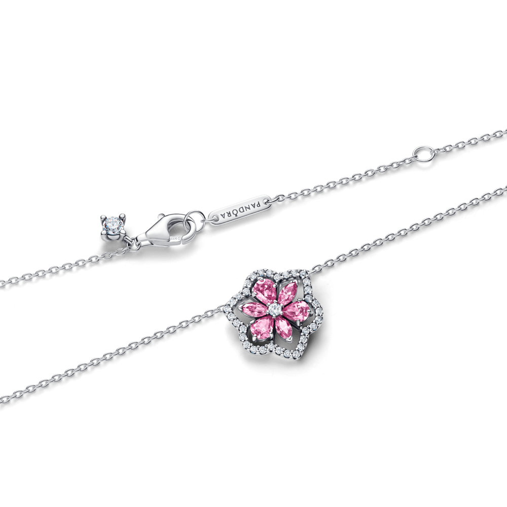 Colar De Prata Floral Herbario Rosa Brilhante