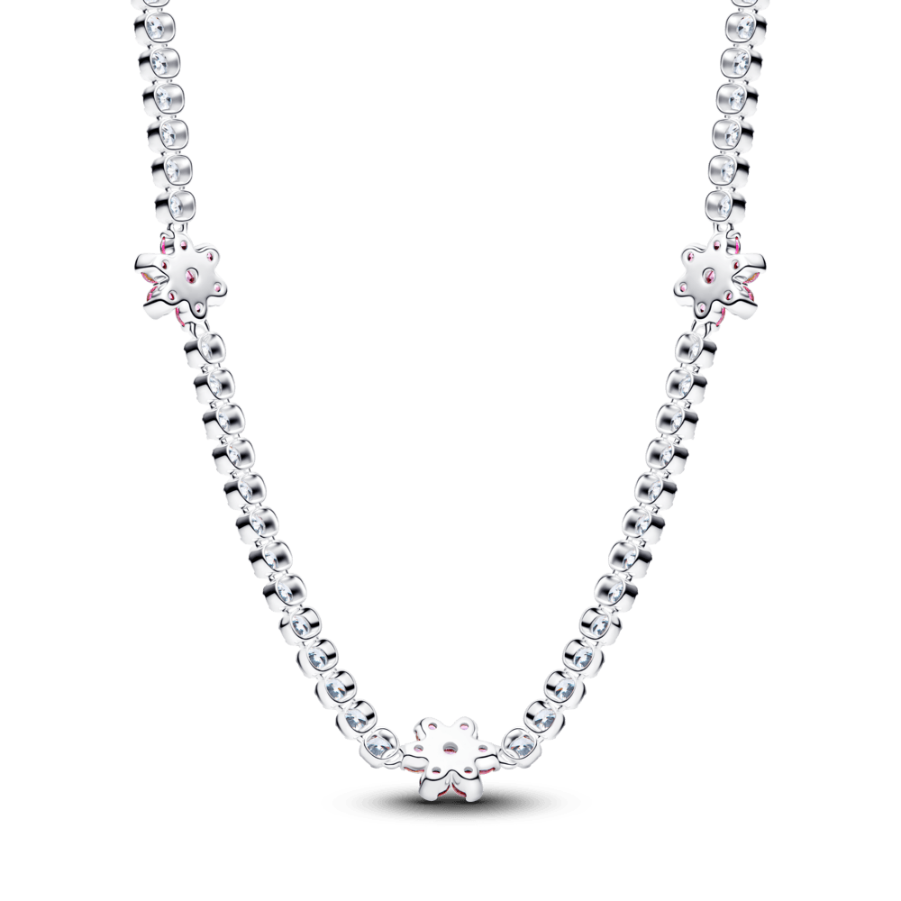 Colar Choker Prata Floral Herbário Rosa Brilhante